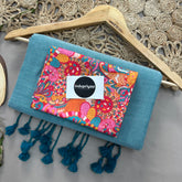 C Green Handloom Khadi Cotton Saree With Multi Color Print Blouse